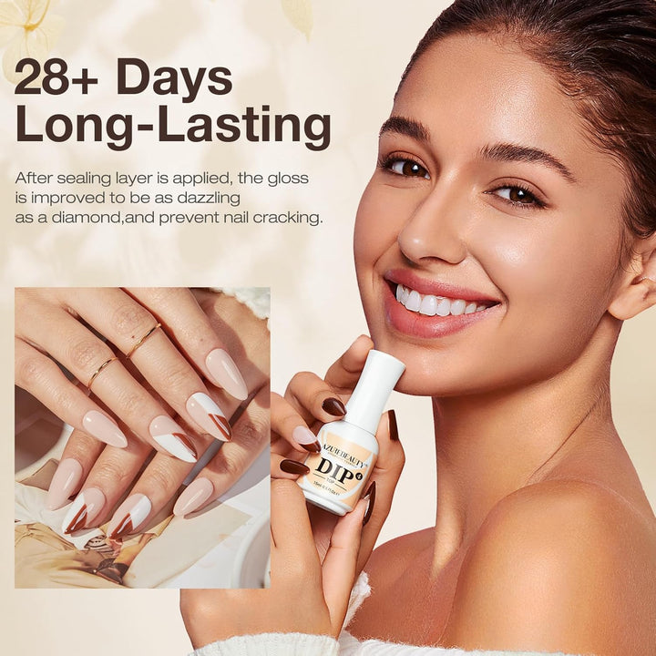 4+4Pc Dip Powder Liquid Set, 15Ml/0.5Oz, with Base/Top Coat, Activator, Brush Saver, Nail File– Fast Drying Formula, No UV Light Needed ﻿