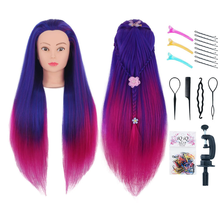 Mannequin Head with Hair 26"-28'' Doll Head for Hair Styling Manikin Practice Cosmetology Training Braiding Heads with Clamp Holder and Styling Tools (Black)