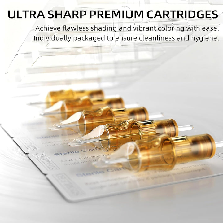 50Pcs Assorted Tattoo Needles #10 5Pcs Each of 5RL, 7RL, 9RL, 11RL, 5RS, 9RS, 15RM, 21RM, 15M1, 21M1 Mixed Size Disposable Tattoo Cartridge Needle Pro Sterilization and Safety for Tattoo Pen