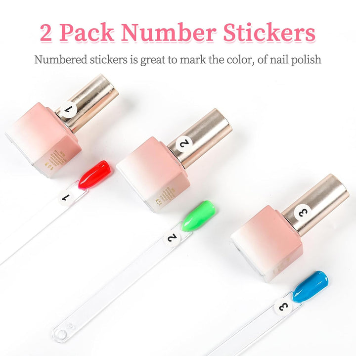 100 Pcs Nail Swatch Sticks with Ring, Nails Art Display/Nail Practice Sticks for Home or Salon Use, 2 Pack Number Stickers