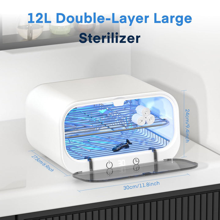 Sterilizer for Esthetician, 12L Double-Layer Large Sterilizer for Nail Tools, Multi-Functional Nail Cleaner Box, Large Capacity Cleaning Cabinet for Home Use, Barbers, Beauty Salons, and Spas