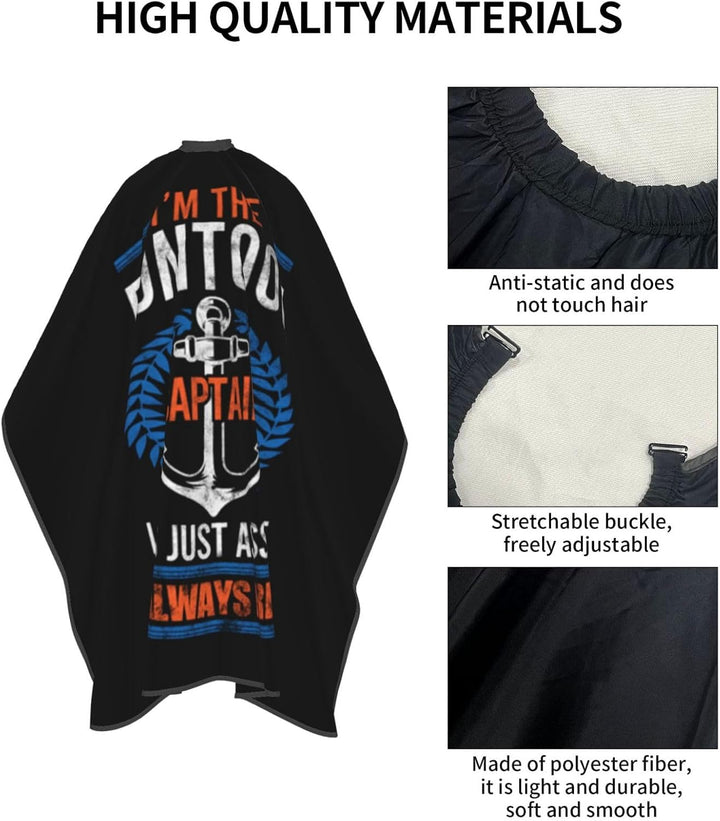 Retro Pon-Toon Boat Cap-Tain Owner Boa-Ting Funny Gifts Professional Salon Cape with Snap Closure for Hair Cutting Barber Hairdressing 55 X 66 Inches