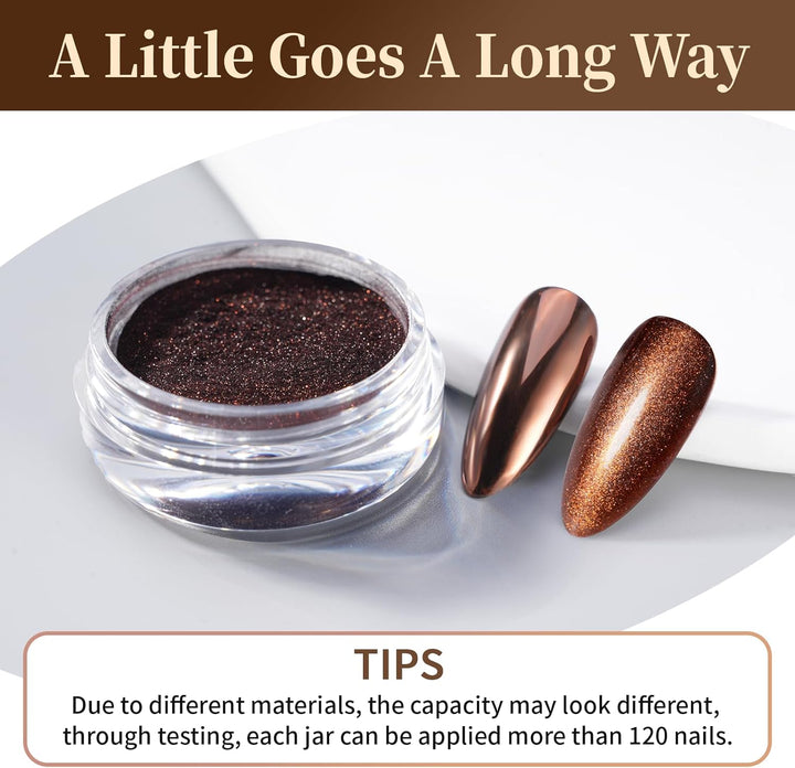 Chrome Nail Powder - Coffee Chocolate Effect Nail Art Mirror Chrome Nail Powder, Brown Metallic Mirror Chrome Powder Pigment for Nail Art Decoration