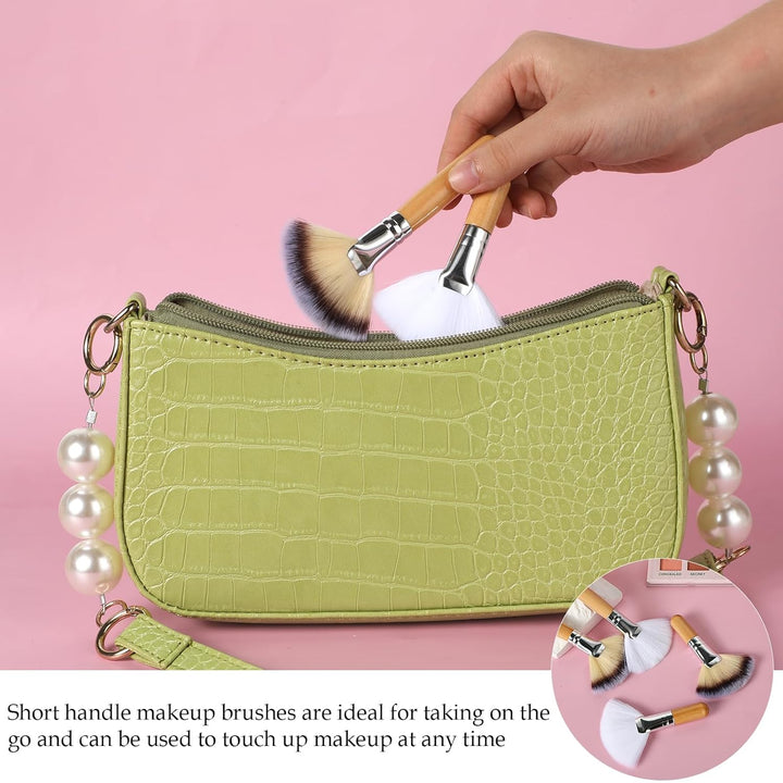 4 Pcs Facial Fan Brush,Facial Brushes Esthetician Fan Brushes Esthetician Fluffy Fan Brushes Face Soft Bristle Highlighting Blush with Long and Short Handle for Women Girls Loose Powder Blush