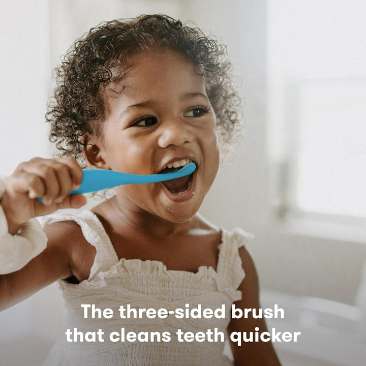 Triple-Angle Toothhugger Training Toddler Toothbrush | Toddler Toothbrush 2 Years and Up, Cleans All Sides at Once | Blue