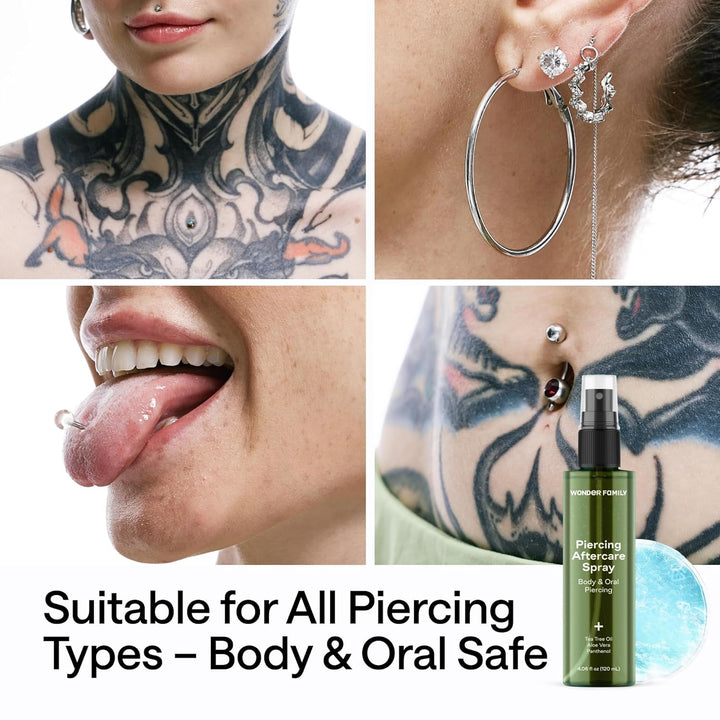 Piercing Aftercare Spray - Sterile Saline Solution for Piercings with Panthenol & Tea Tree Oil for Piercing Bumps Lip, Body, Nose Rings, & Ear Piercing Cleaner Keloid Bump Removal