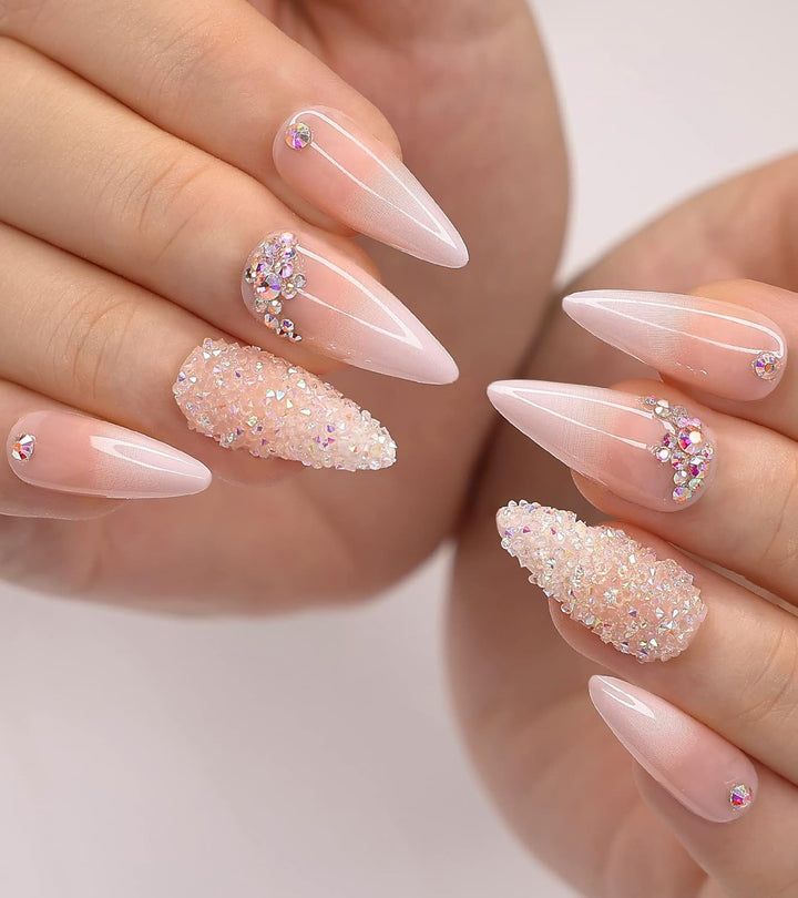 24Pcs Fake Nails Matte Pure Color Medium Long Stiletto Almond Press on Nail False Tips Artificial Finger Manicure for Women (Black)