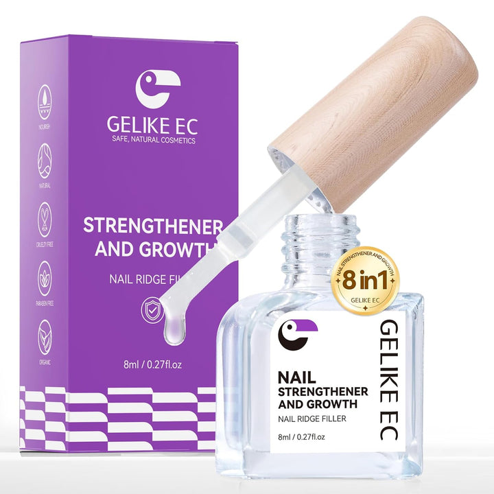 Nail Ridge Filler for Damaged Nails:  8 in 1 Nail Strengthener for Thin Nails and Growth - Protein Nail Ridge Filler with Top Coat Free