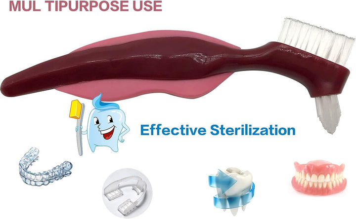 Premium Hard Denture Brush, Multi-Layered Bristles & Portable Double Sided Toothbrush for Denture Care (Pack of 2)