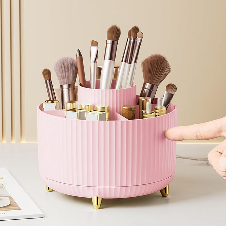 Makeup Brush Holder Organizer,360° Rotating Makeup Brush Organizer,5 Slot Make up Brushes Cup for Cosmetics, Nail Polish, Art Supply, Bathroom Vanity Desktop Organizer - White