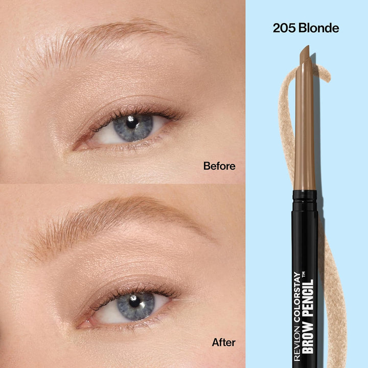 Colorstay Eyebrow Pencil with Spoolie Brush, Waterproof, Hair-Like Strokes for Natural Looking Brows, 205 Blonde, 0.021 Oz