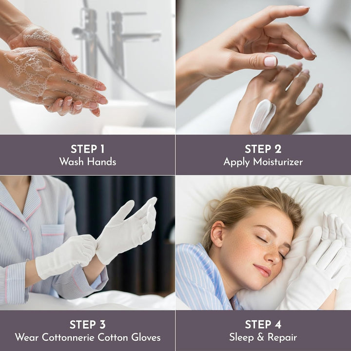Basics Cotton Gloves for Dry Hands Sleeping, Moisturizing Gloves Overnight, Hand Moisturizer Gloves, Moisture Gloves for Dry Hands Overnight, Sleeping Gloves, Medium 4 Pairs