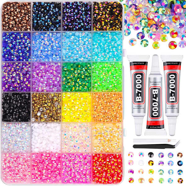 30000Pcs Resin Jelly Rhinestones for Bedazzling, Multicolor 3Mm Flatback Gems for Diamond Art, Bedazzler Kit with 3Pcs 10Ml B7000 Jewelry Glue for Nail Art Crafting Book Makeup