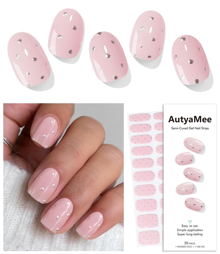 Semi Cured Gel Nail Strips (A White French Tip), Clear Base, 20 Pcs Gel Nail Wraps, Stickers, UV Light Required, Salon Quality, Long Lasting