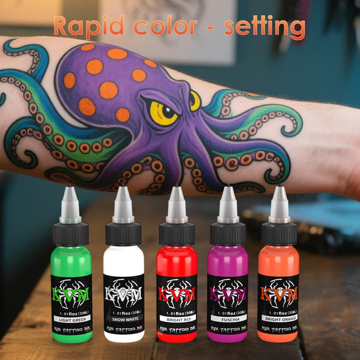 Tattoo Ink Set 14 Pcs Colors 1Oz (30Ml) Tattoo Supply Indoor Tattoo Studio Renowned for Its Smooth Flow Characteristics
