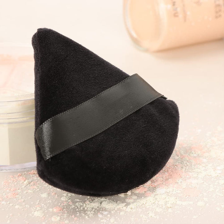 10Pcs Triangle Powder Puffs for Face Powder,Soft Velour Triangular Beauty Puff,Makeup Pressed,Baking & Setting Powder Sponge Applicator Pads with Case,Black