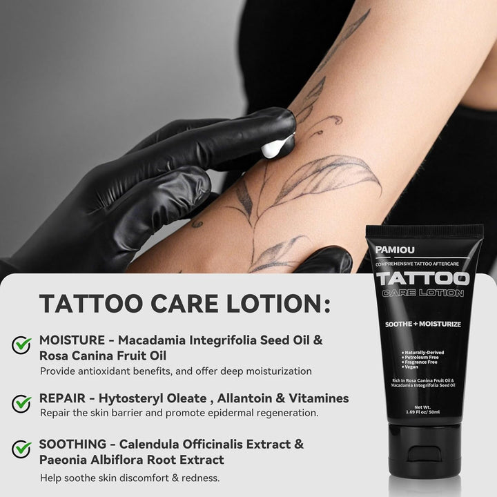 Tattoo Aftercare 3 in 1 Set for New Tattoos, Include Tattoo Balm, Tattoo Lotion and Tattoo Soap, Quick Healing, Soothing, Naturally-Derived, Petroleum-Free, Fragrance Free (3 Piece Set)