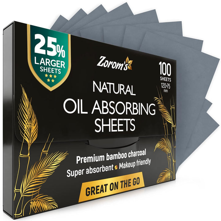 Natural Oil Blotting Sheets for Face with Bamboo Charcoal - 25% Larger - 3Pk/300 Makeup Friendly Oil Absorbing Sheets for Face - Easy Dispensing Blotting Papers