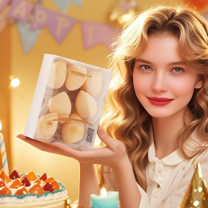 Makeup Sponge Set Blender Sponges, Latex-Free Beauty Makeup Sponges 7 Pcs with 1 Travel Container Case for Blending Foundation Liquid Cream and Powder (Beige)