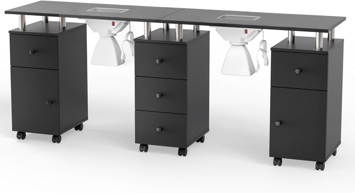 Manicure Table Nail Desk for Nail Tech, Nail Table Beauty Salon Station W/Electric Dust Collector Acetone Resistant W/Lockable Wheel,Arm Rest