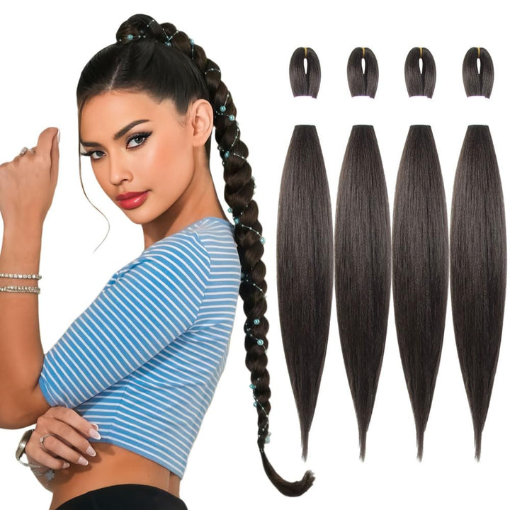 Purple Braiding Hair 20 Inch Pre Stretched Hair Long Straight Crochet Braids Yaki Texture Synthetic Fiber 4 Packs (Dark Purple)