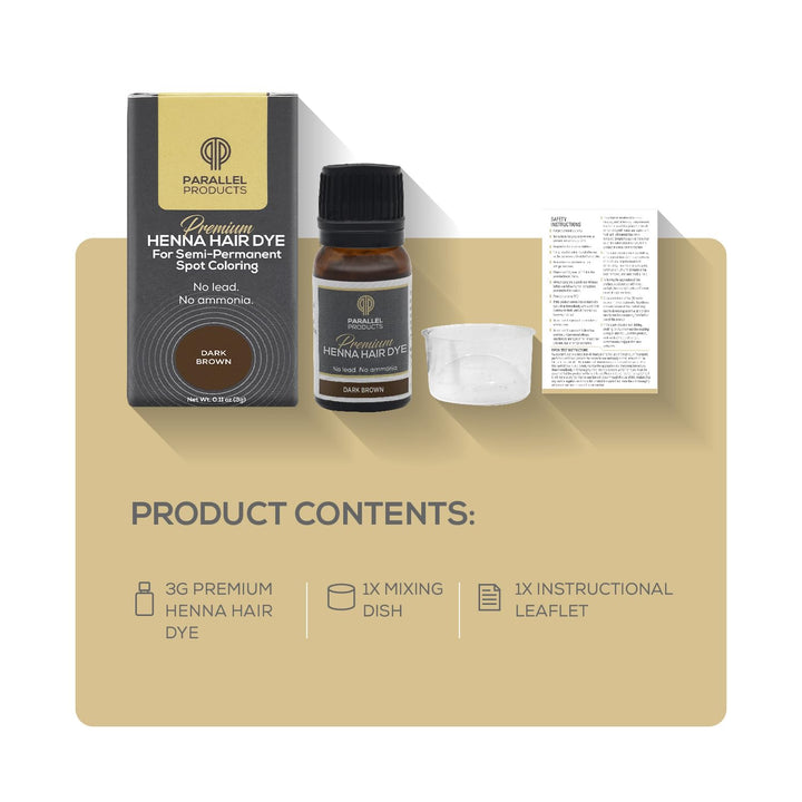 Spot Color Henna Kit - Henna Hair Dye - 3 Grams - Tint for Professional Spot Coloring - with Mixing Dish - Covers Grey Hair - Root Touch up (Dark Brown)