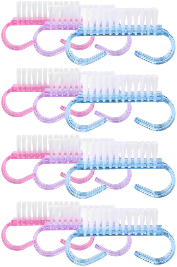 12-Pack Handle Grip Nail Brush(Assorted Color), Fingernail Scrub Cleaning Brushes for Toes and Nails Cleaner, Pedicure Brushes for Men and Women