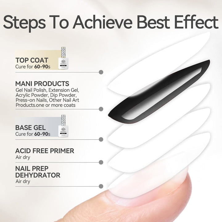 Gel Top Coat,15Ml Gloss Base and Top Coat Set, No Wipe Super Top Gel Not Chip or Peel and Long Lasting Base Gel Top Gel for Nail Art