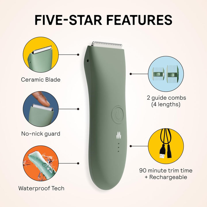 the Trimmer Original - Body Hair Trimmer for Men, Electric Shaver for Pubic Hair, Chest, Legs & Bikini, Waterproof & Rechargeable, Sage