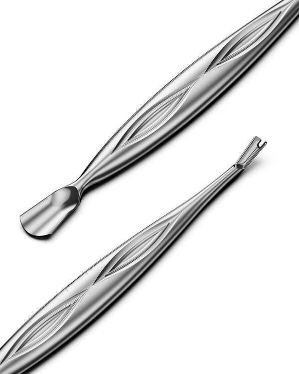 Cuticle Pusher with Trimmer - Elegant Precision Cuticles Fork, Dual-Ended Stainless Steel Manicures and Pedicures Tool for Exquisite Nail Care - Silver