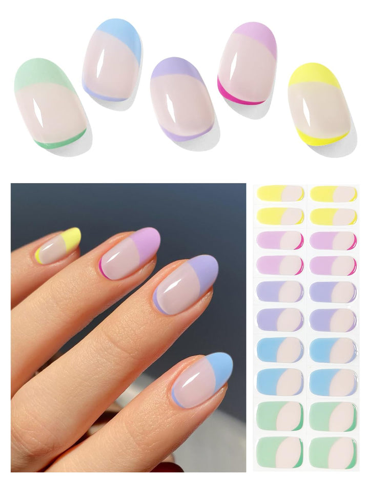 Semi Cured Gel Nail Strips (A White French Tip), Clear Base, 20 Pcs Gel Nail Wraps, Stickers, UV Light Required, Salon Quality, Long Lasting