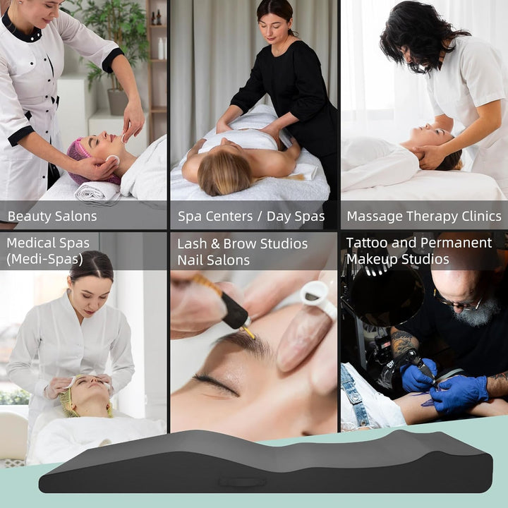 Lash Bed Topper, Ergonomic Curvy Massage Table Foam Topper, Non-Slip Esthetician Bed Cushion with Removable Cover for Beauty Salon, Wax/Eyelash/Spa/Tattoo/Facial, 71"×28"(Black)