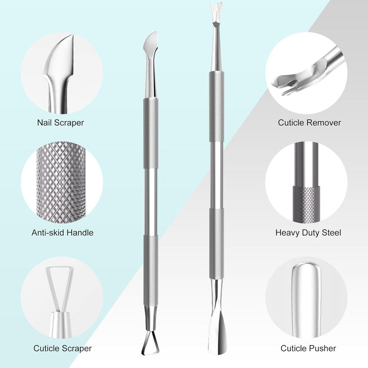 5-Pack Cuticle Trimmer Set with Pusher, Cutter, Scraper, Nipper, Clipper, Professional Stainless Steel Cuticle Remover Tools Kit for Fingernails & Toenails - with Case