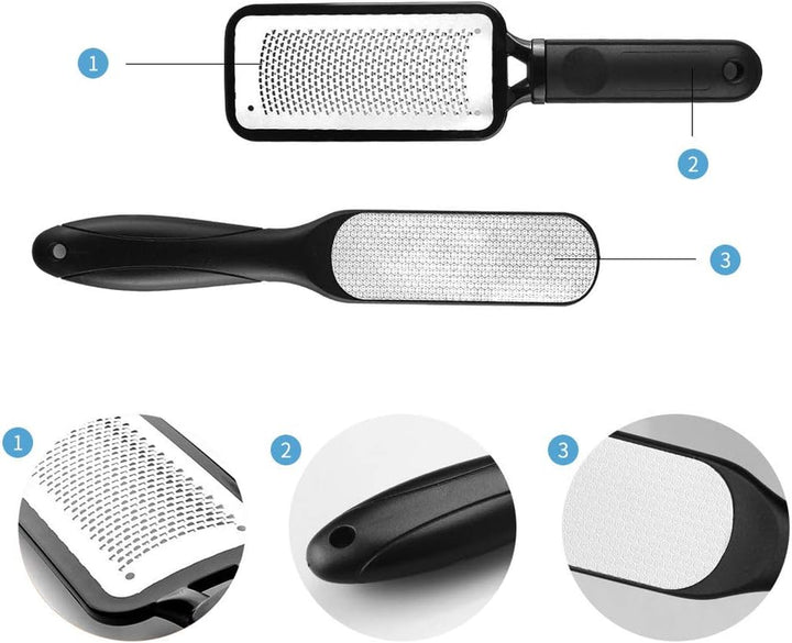 2 Pack Foot Files Callus Remover Stainless Steel Foot Rasp and Dual Sided Feet File Professional Scrubber Pedicure Tools Premium for Feet Care Remove Hard Skin