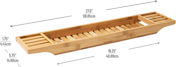 Bathtub Tray, Shower Organizer, Bathroom Accessory, Wood Tray, Rayon from Bamboo, 27.5" L X 5.75" Wx 1.75" H, Brown