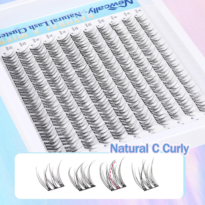 Natural Lash Clusters Kit DIY Lash Extension Kit Wispy Eyelash Extension Kit C-Curly Individual Lashes Kit 9-12MM Short Eyelash Clusters with Lash Remover by