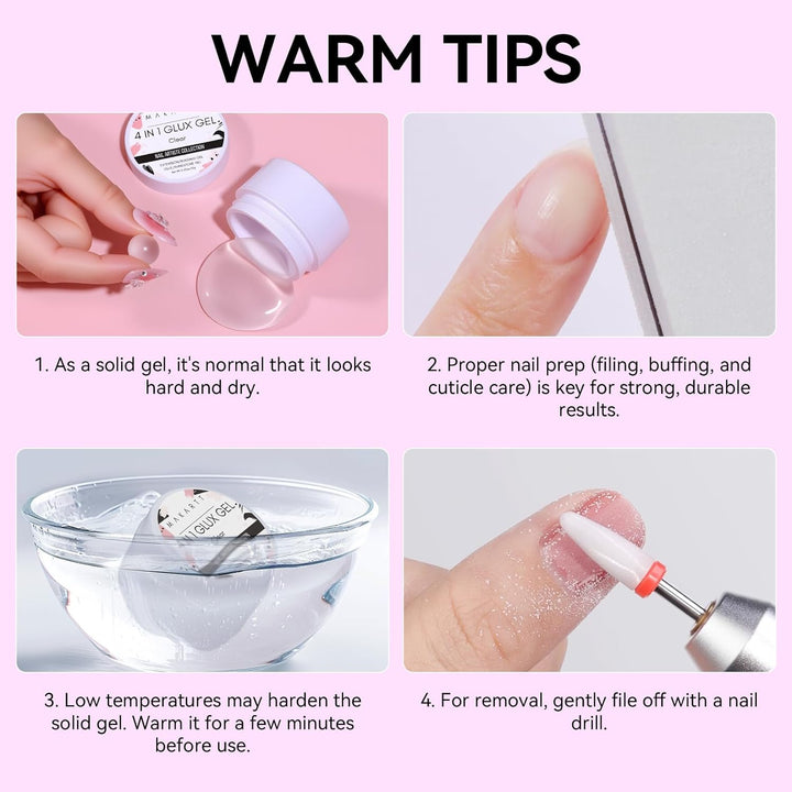 3D Gel Nail Art: Clear Solid Builder Nail Gel 4 in 1 Non-Sticky for Extension UV Glue for Acrylic Nails Rhinestones 3D Sculpting Hard Gels UV/LED Lamp Required 15Ml