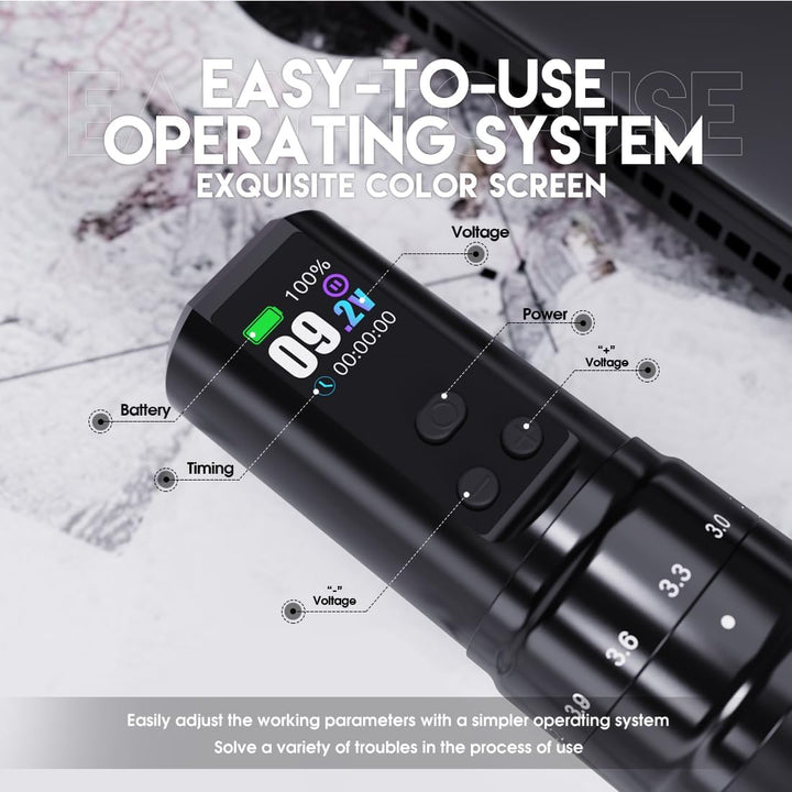 Mast Fold2 Pro Tattoo Gun, Wireless Rotary Tattoo Pen Machine, Real 7 Strokes Length, 2 Batteries 2,000Mah Power Supply Extra Battery, Mcore Tattoo Motor P-076