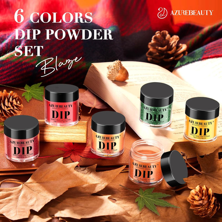 Fall Dip Powder Nail Set Yellow Orange Gold Red Shimmery Green Glitter 6 Colors Dipping Powder Starter Kit French Nail Art Manicure DIY Salon, No Need Nail Lamp Cured