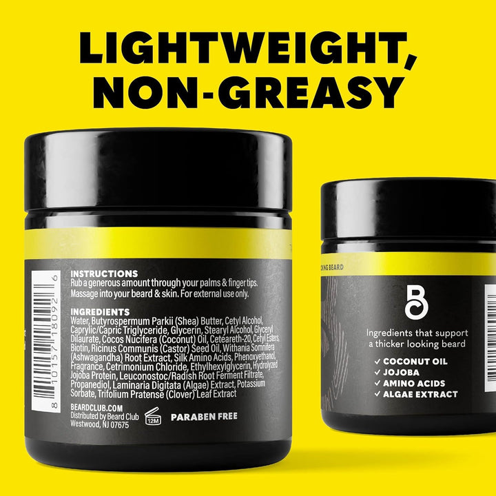 Biotin Beard Balm for Men - Beard Growth Shea Butter with Castor & Coconut Oil - Moisturizing, Hydrating and Softening Cream - Amber Cedar Scent - 4 Oz