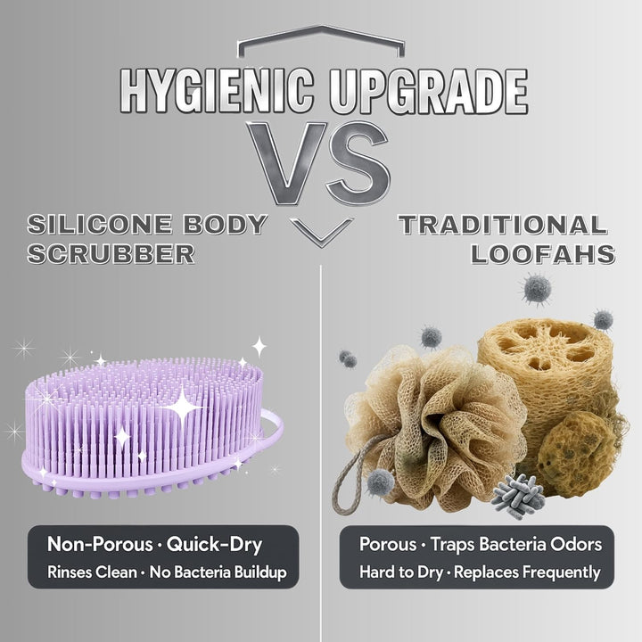 Silicone Body Scrubber – Gentle Shower Brush & Loofah Alternative- Food Grade & Lab Tested – Fast-Drying, Hygienic, Bpa-Free Silicone Body Gentle Exfoliator (Lavender, Massage)