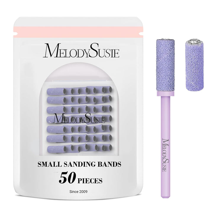 50 Pcs Nail Drill Bits Small Sanding Bands with 3.1Mm Mandrel Bit, 180 Fine Grit Nail File for Acrylic Nails Gel Manicures and Pedicure, Pink