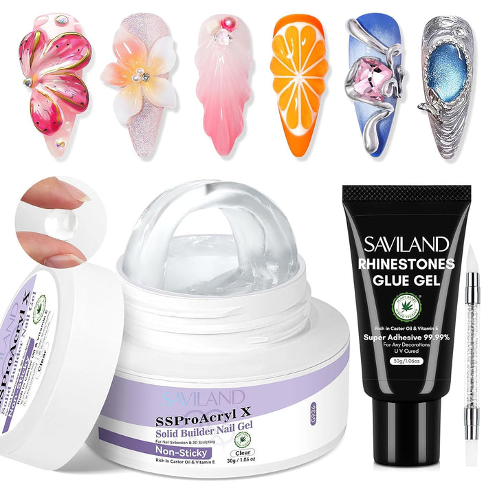 Solid Builder Nail Gel - 60G Large Capacity 3D Nail Gels Sculpting Gel for Art Non-Sticky Hand Carving Glue Extension with Sequins Chrome Powder DIY Salon Home