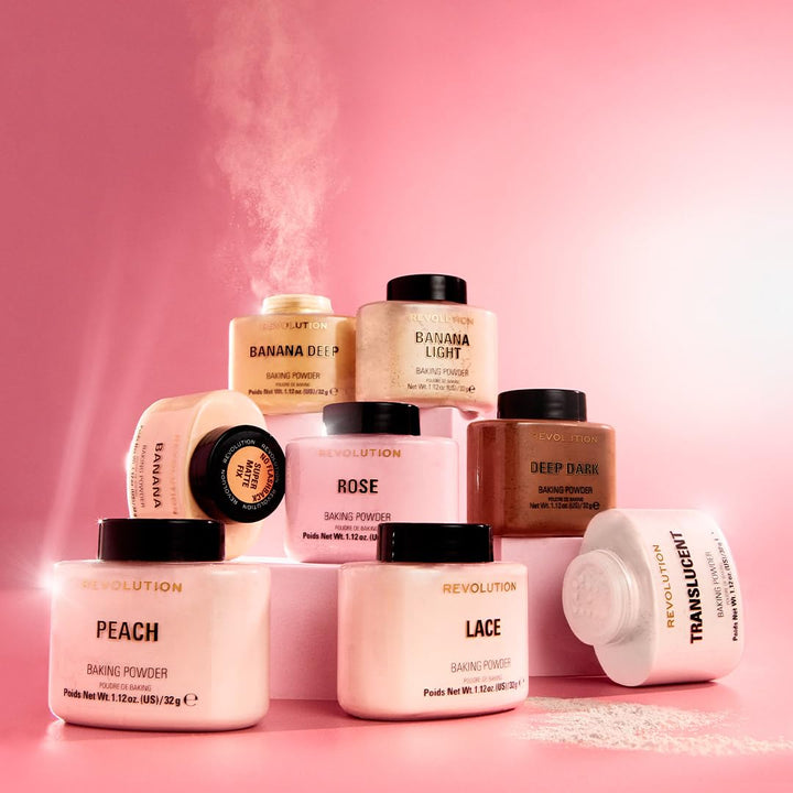 Revolution, Loose Baking Powder, Makeup Setting Powder, Long Lasting Coverage, Mattifies & Reduces Shine, Translucent, 1.12 Oz