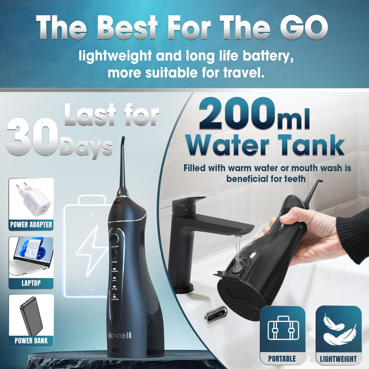 Water Dental Flosser Teeth Pick - Cordless Portable 4 Modes Rechargeable Flossers Oral Irrigator IPX7 Waterproof Travel Gum Floss Cleaner Deep Cleaning Flossing Picks for Home Daily Shower