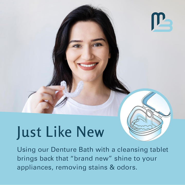 Denture Bath Case and Retainer Case, Denture Bath Cup for Invisalign Retainers Mouthguards Dentures Cleaner Kit with Strainer Spill-Free Portable Retainer Cleaner Case by