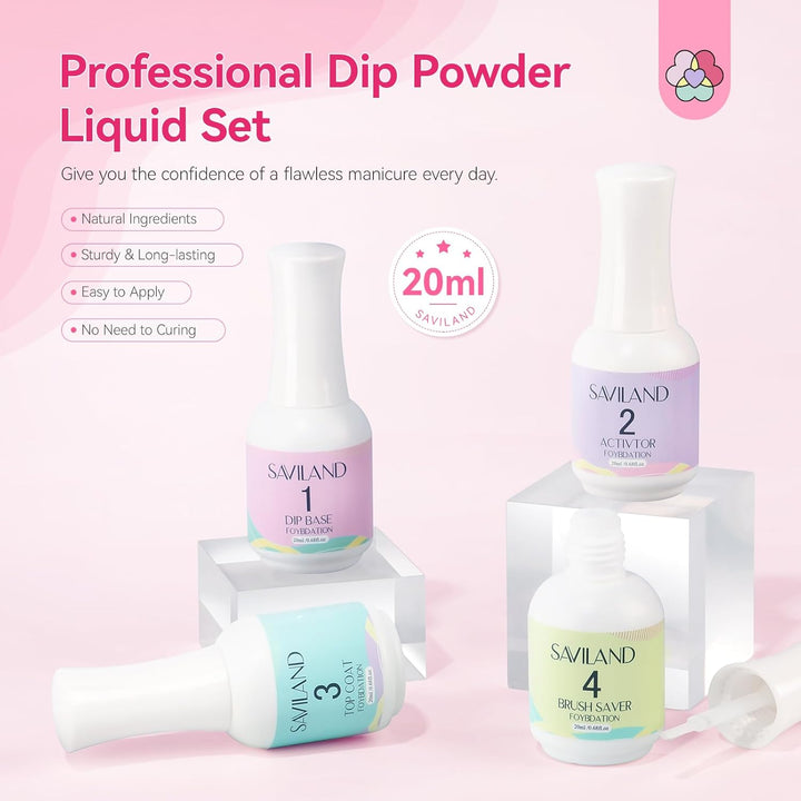 Dip Powder Liquid Set: 20 Ml Ultimate Nail Dip System Essentials Liquid Large Capacity Dipping Base Activator Top Coat Brush Saver No Curing Needed for DIY Home Manicure