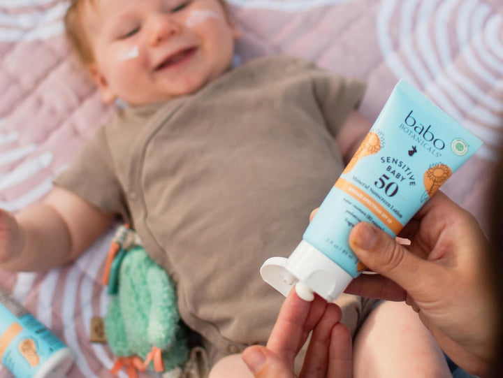 Babo Botanicals Sensitive Baby Mineral Sunscreen Lotion SPF50 - Natural Zinc Oxide - Face & Body - Fragrance-Free - Water-Resistant - EWG Verified - Vegan - Extra Sensitive Skin - for Babies & Kids