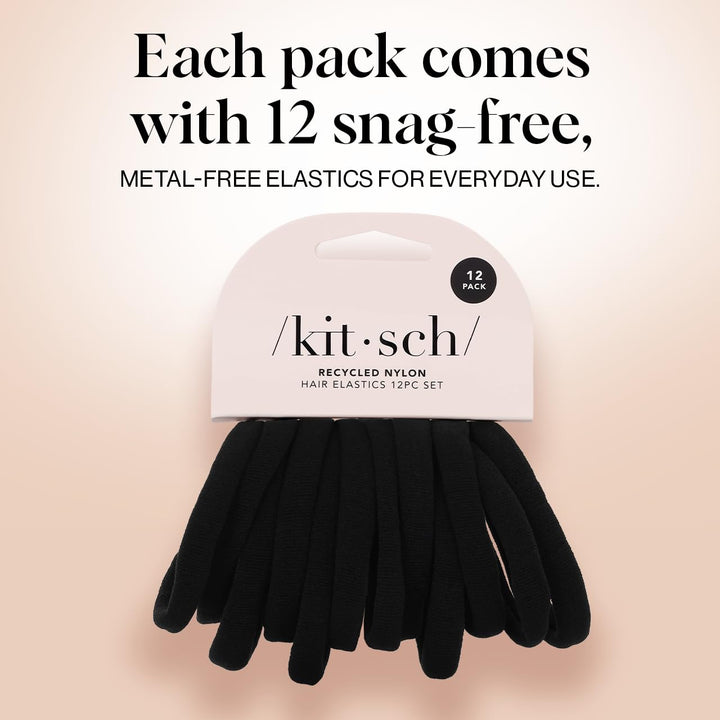 Nylon Hair Ties No Damage - Stretchable Elastics for Strong All-Day Hold, Ponytail Holders | Hair Accessories for Women & Girls | Ideal Gifts for Women - Black, 12 Pcs