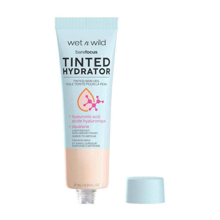 Bare Focus Tinted Hydrator Tinted Skin Veil, Lightweight Buildable Coverage with Hyaluronic Acid & Vegan Squalane, Sheer-To-Medium Coverage, Semi-Matte Finish, Cruelty-Free - Light Medium